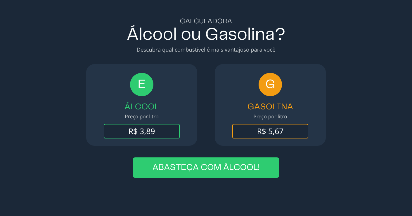 Calculadora Álcool ou Gasolina