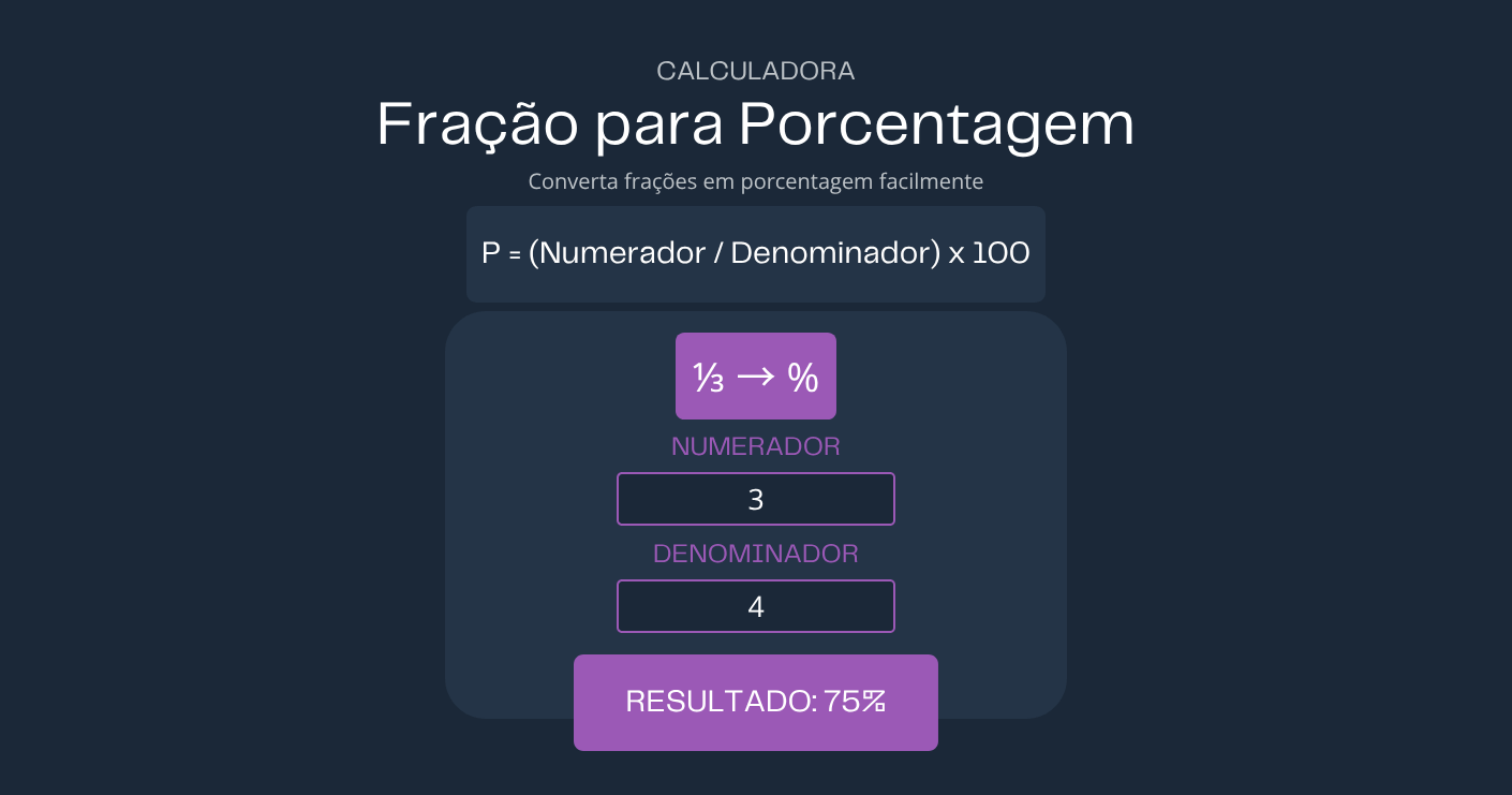 Calculadora de Fração para Porcentagem