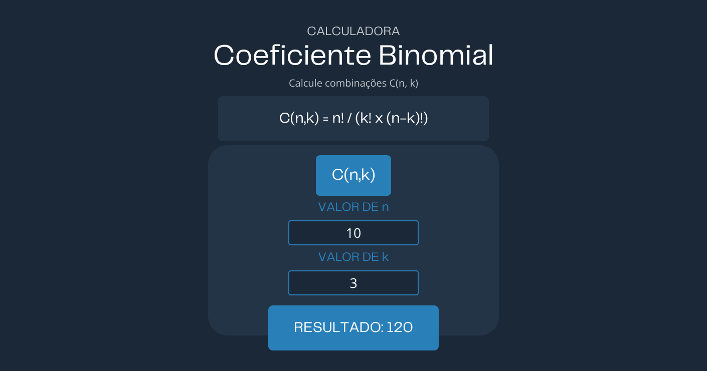 Calculadora de Coeficiente Binomial