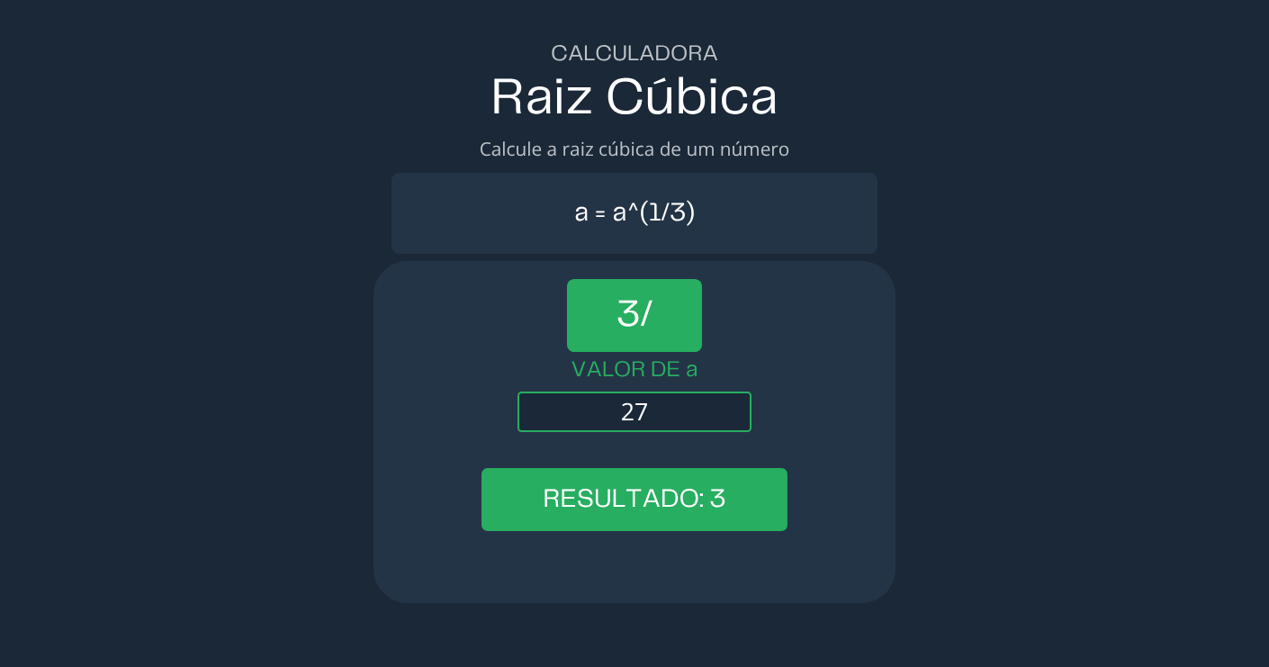 Calculadora de Raiz Cúbica